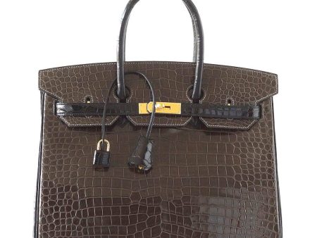 Hermes Birkin 35 Bag HSS Porosus Crocodile Gris Elephant   Black Gold Hdw Discount