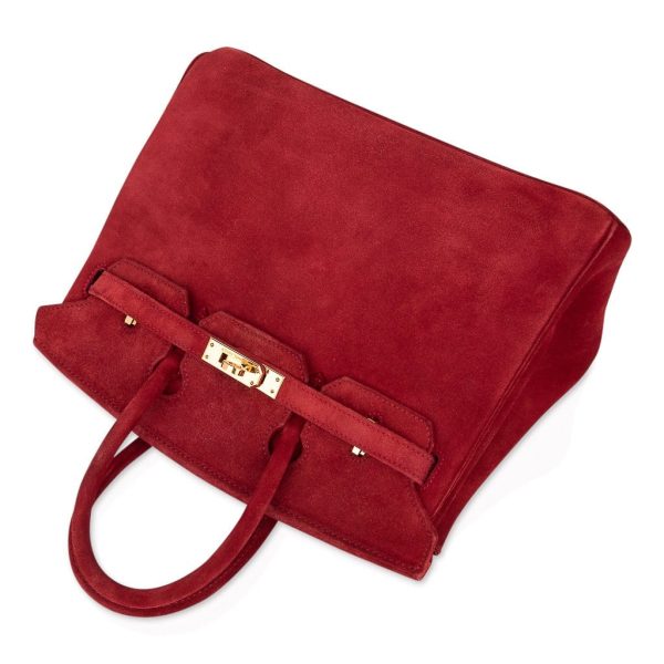 Hermes Birkin 25 Doblis Bag Rouge Vif Suede Gold Hardware Online