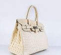 Hermes Birkin 30cm Crocodile Head Vein Handbags Beige Silver Hot on Sale