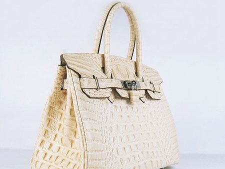 Hermes Birkin 30cm Crocodile Head Vein Handbags Beige Silver Hot on Sale