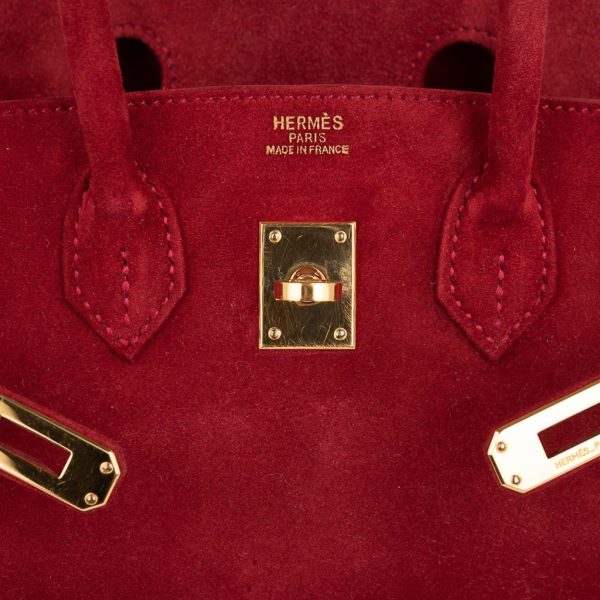 Hermes Birkin 25 Doblis Bag Rouge Vif Suede Gold Hardware Online