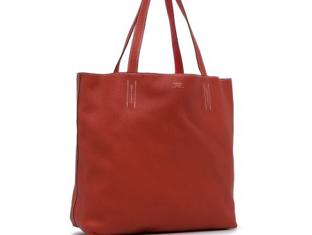 Red Hermes Clemence Double Sens 36 Tote Bag Online now