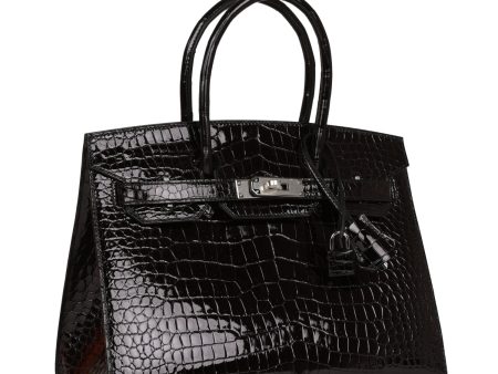 Hermes Birkin Sellier 30 Black Shiny Porosus Crocodile Palladium Hardware Fashion