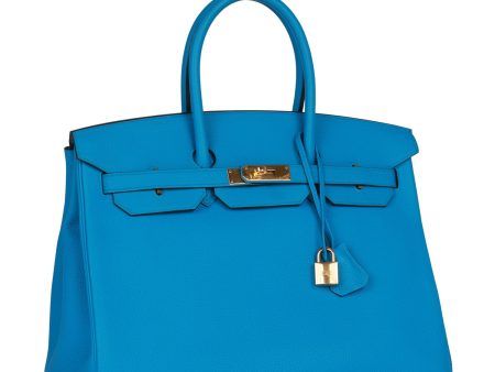 Hermes Birkin 35 Bleu Zanzibar Togo Gold Hardware Online now