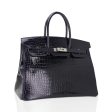 Hermes Birkin 35 Bag Blue Marine Porosus Crocodile with Palladium Hardware For Cheap