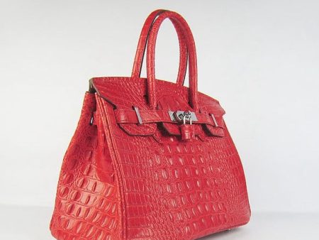 Hermes Birkin 30cm Crocodile Head Vein Handbags Red Silver Supply