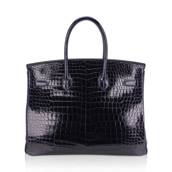 Hermes Birkin 35 Bag Blue Marine Porosus Crocodile with Palladium Hardware For Cheap