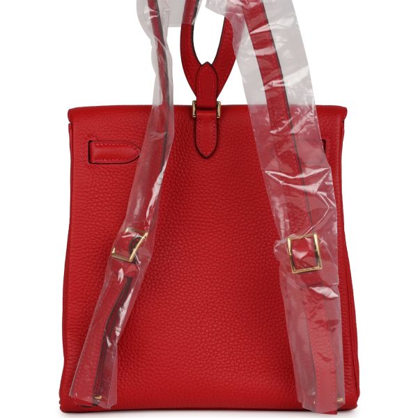 Hermes Kelly Ado II Backpack Rouge Casaque Clemence Gold Hardware For Sale