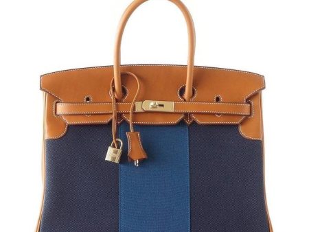 Hermes Birkin 35 Bag Blue Flag Toile Barenia Leather Permabrass Limited Edition Online