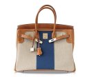 Hermes Birkin 35 Bag Flag Barenia    Toile Blue Permabrass Rare Limited Edition Supply