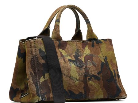 Prada Canapa Logo Camouflage Canvas Satchel GSCZz3 For Discount