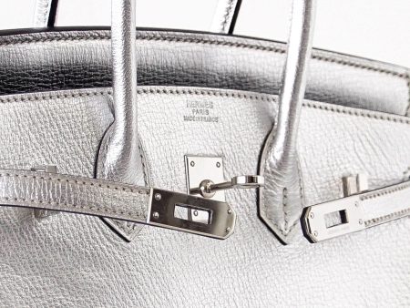 Hermes Birkin 25 Ultra Rare Metallic Silver Chevre Palladium Hardware Sale