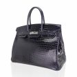 Hermes Birkin 35 Bag Blue Marine Porosus Crocodile with Palladium Hardware For Cheap