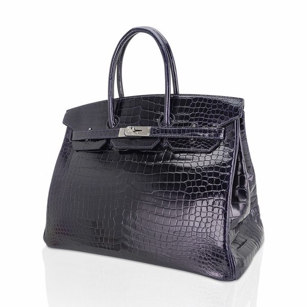 Hermes Birkin 35 Bag Blue Marine Porosus Crocodile with Palladium Hardware For Cheap