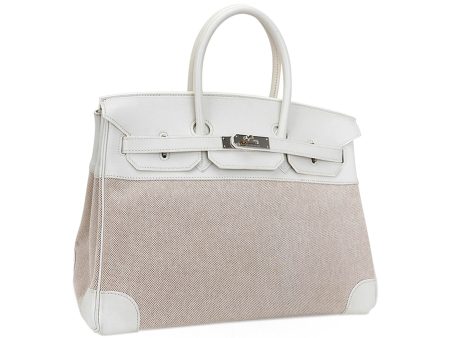 Hermes Birkin 35 Bag Toile White Swift Leather with Palladium Hardware Online now