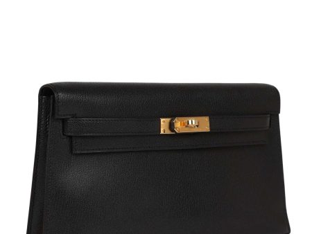 Hermes Kelly Elan Black Chevre Chamkila Gold Hardware For Discount