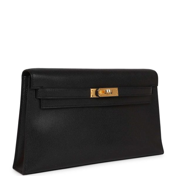 Hermes Kelly Elan Black Chevre Chamkila Gold Hardware For Discount