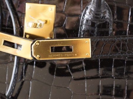 Hermes Birkin 35 Black Porosus Crocodile with Gold Hardware Cheap