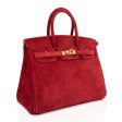 Hermes Birkin 25 Doblis Bag Rouge Vif Suede Gold Hardware Online