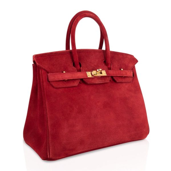 Hermes Birkin 25 Doblis Bag Rouge Vif Suede Gold Hardware Online