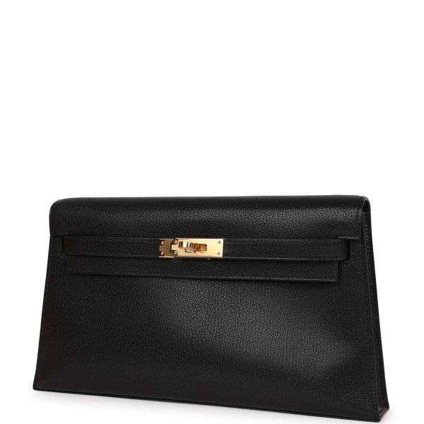 Hermes Kelly Elan Black Chevre Chamkila Gold Hardware For Discount