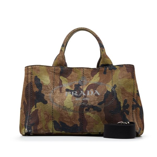 Prada Canapa Logo Camouflage Canvas Satchel GSCZz3 For Discount