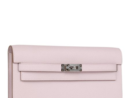 Hermes Kelly Wallet To Go Mauve Pale Epsom Palladium Hardware Online Sale