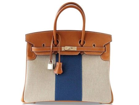 Hermes Birkin 35 Bag Flag Barenia    Toile Blue Permabrass Rare Limited Edition Supply