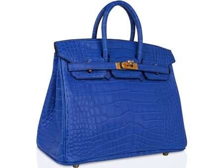 Hermes Birkin 25 Bag Blue Zellige Matte Alligator Gold Hardware Cheap