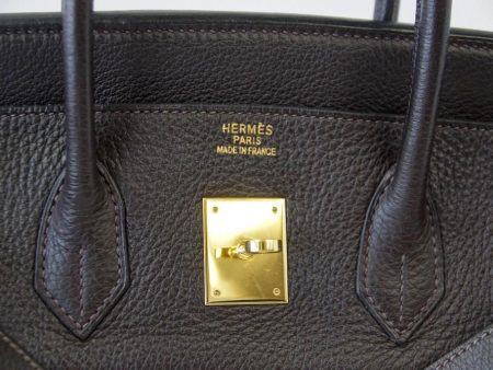 Hermes Birkin 35 Bag Very Rare Toile EBENE Clemence Gold Hardware Sale