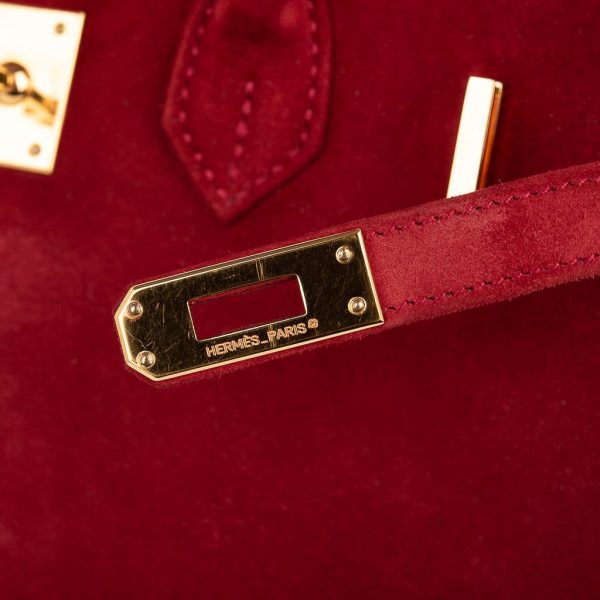 Hermes Birkin 25 Doblis Bag Rouge Vif Suede Gold Hardware Online