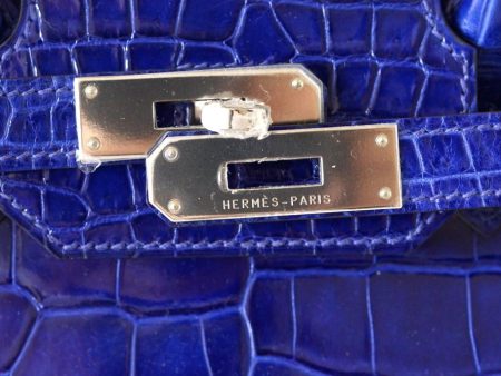 Hermes Birkin 35 Bag Vivid Electric Blue Porosus Crocodile Palladium Sale