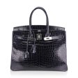 Hermes Birkin 35 Bag Blue Marine Porosus Crocodile with Palladium Hardware For Cheap