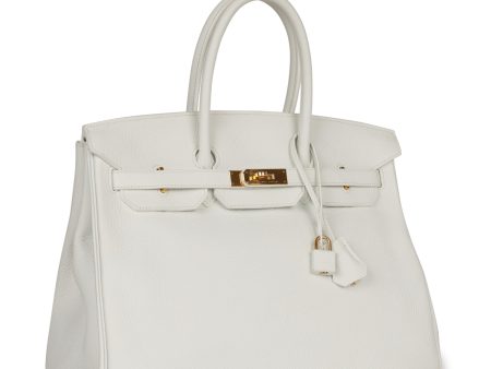 Hermes Birkin 35 White Clemence Gold Hardware Hot on Sale