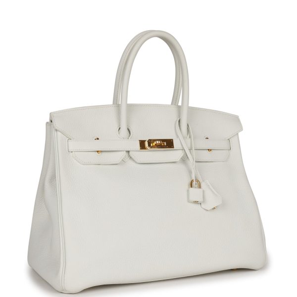 Hermes Birkin 35 White Clemence Gold Hardware Hot on Sale