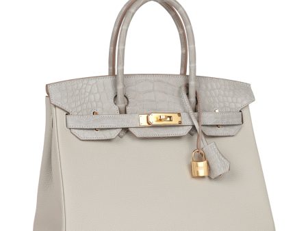 Hermes Birkin 30 Gris Perle Matte Alligator and Togo Touch Gold Hardware on Sale