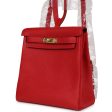 Hermes Kelly Ado II Backpack Rouge Casaque Clemence Gold Hardware For Sale