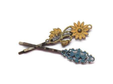 Fortitude Bobby Pins (2 pack) - Hand Painted Metal Casual Flower Filigree Bobby Pins Online Hot Sale