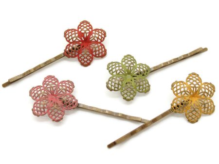 Blossom Bobby Pin - Hand Painted Retro 70s Flower Metal Hair Pin Sale