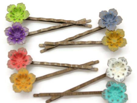 Flower Power Bobby Pins (2 pack) - Hand Painted Colorful Metal Flower Hair Pins Online