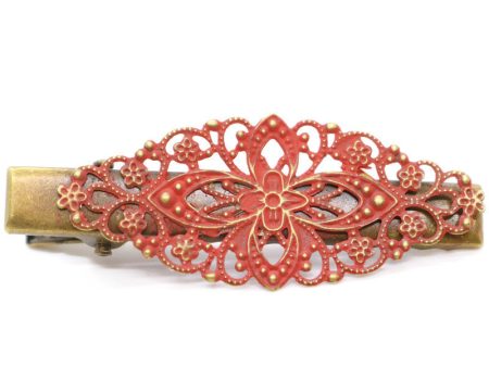 Simply Lovely Hair Clip - Hand Painted Ornate Floral Filigree on Alligator Clip For Sale