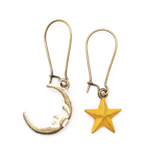 Moon and Star Charm Mismatched Charm Earrings For Discount