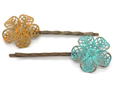 Posey Bobby Pins (2 Pack) - Hand Painted Flower Filigree Bobby Pin Set on Sale